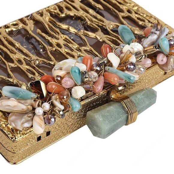 Ramla Brass Gold-tone Square Clutch/Handbag(NWT) - Picture 8 of 10